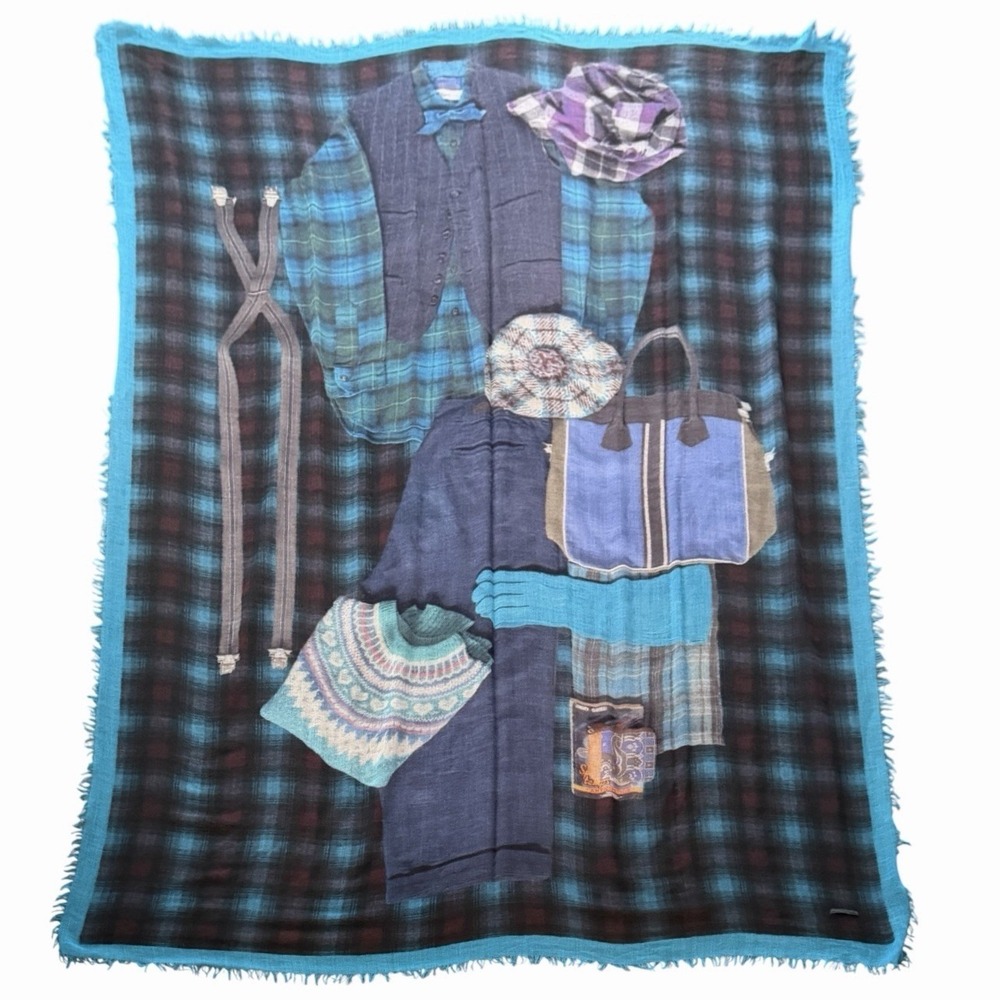 Franco Ferrari Scarf Oversized Blue Plaid Men's‎ Clothing Graphic Art Blazer